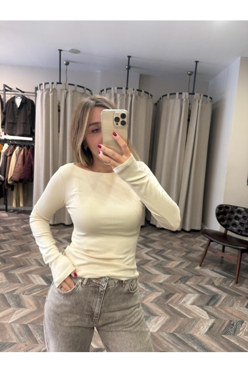 8470-31332 KAYIK YAKA UZUN KOLLU TOP