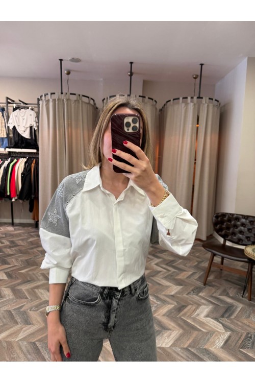 9160-6006 OMUZLARI TAŞ DETAY GÖMLEK