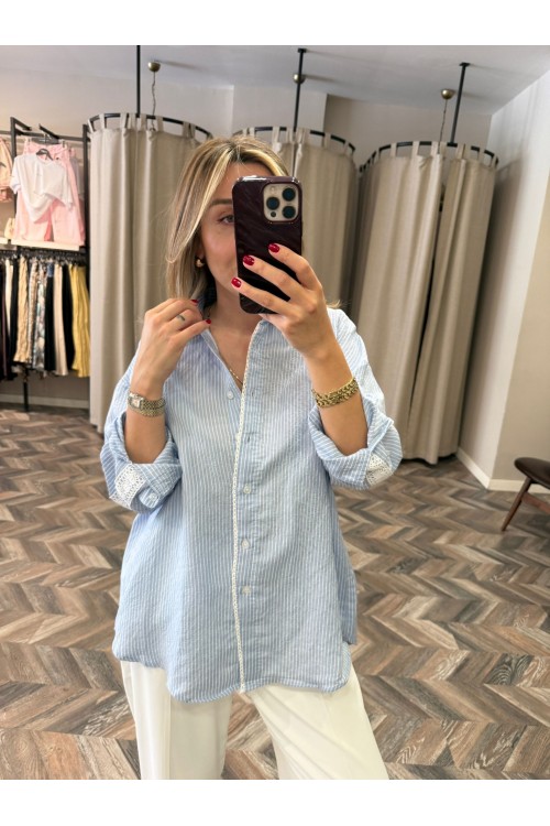 9121-4958 DANTELLİ ÇİZGİLİ GÖMLEK