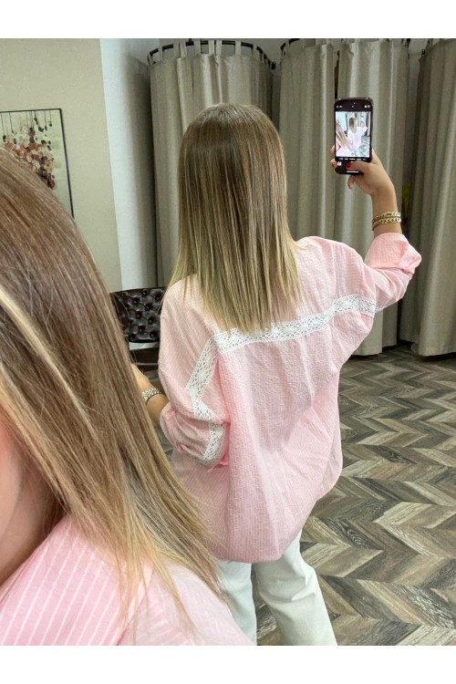 9121-4958 DANTELLİ ÇİZGİLİ GÖMLEK