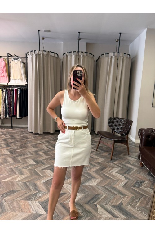 9669-25705-B YÜKSEK BEL PENSLİ DENİM ETEK