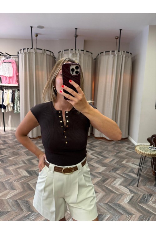 9699-31887 DÜĞMELİ KISA KOLLU TOP