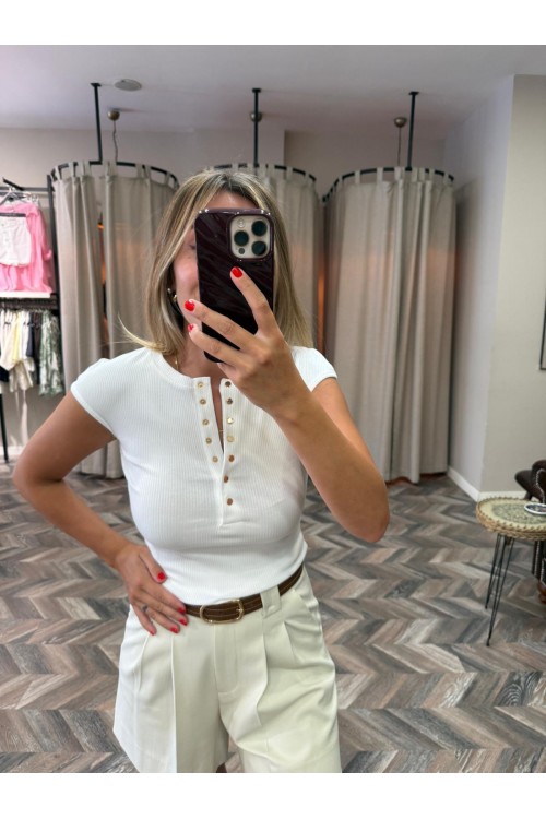 9699-31887 DÜĞMELİ KISA KOLLU TOP