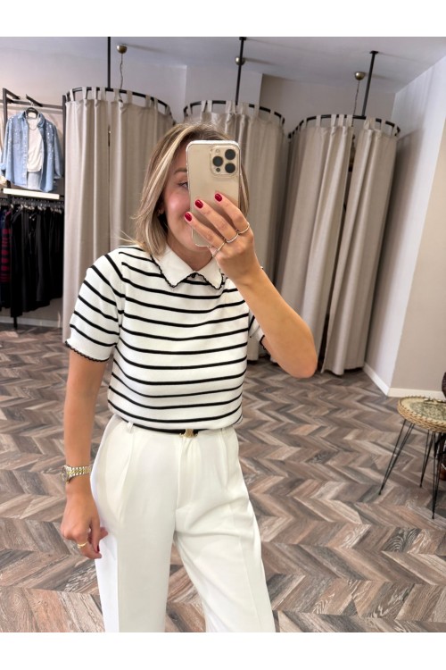 9825-4924 POLO YAKA ÇİZGİLİ BLUZ