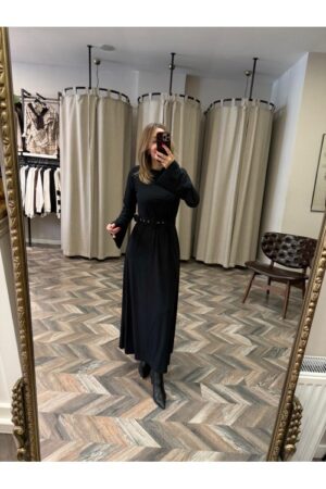 10025-1021 BASİC SÜET MAXİ ELBİSE