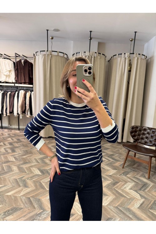 9943-845 ÇİZGİLİ UZUNKOL TRİKO