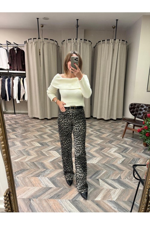 10166-GM24-111 LEOPAR STRAİGHT JEANS