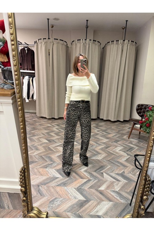 10166-GM24-111 LEOPAR STRAİGHT JEANS