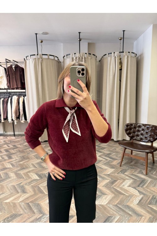 10175-25445 POLO YAKA FLARLI TRİKO KAZAK