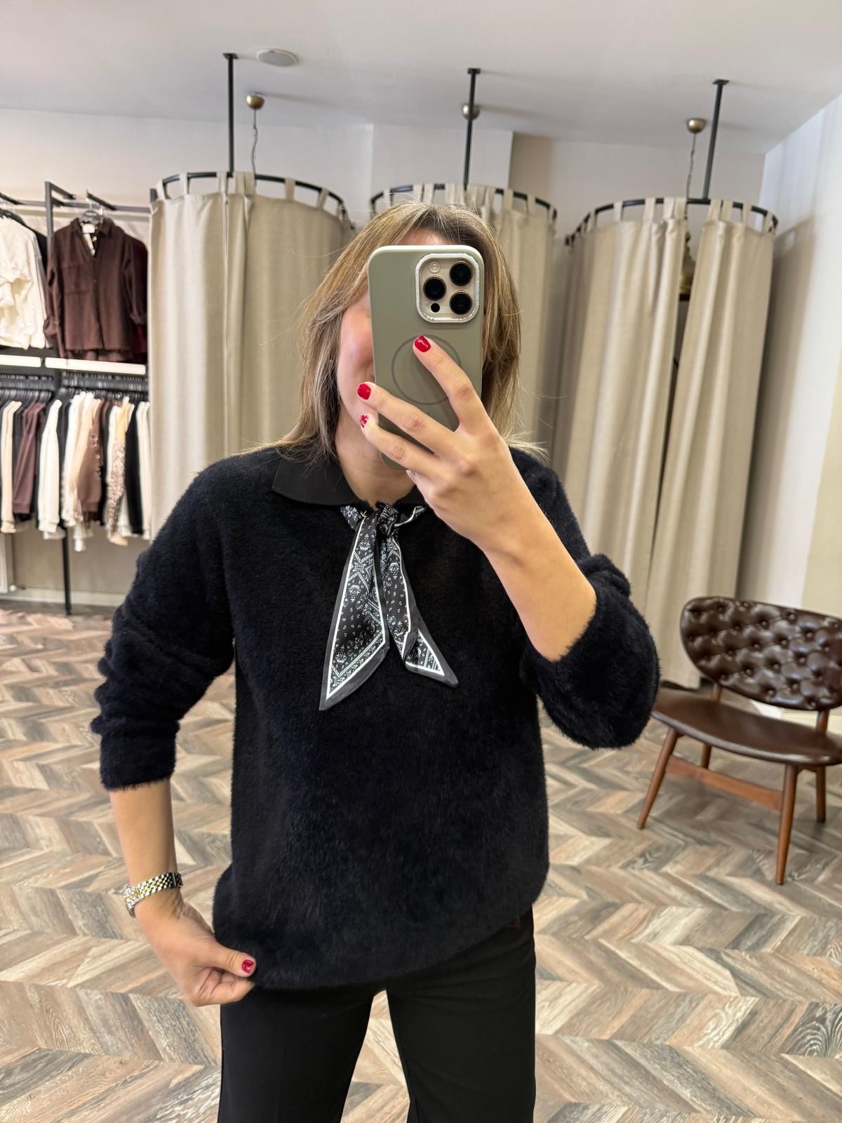 10175-25445 POLO YAKA FLARLI TRİKO KAZAK