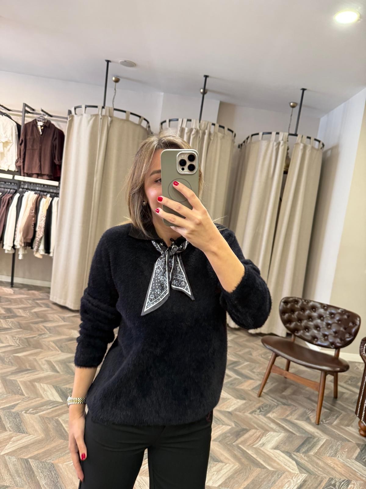 10175-25445 POLO YAKA FLARLI TRİKO KAZAK