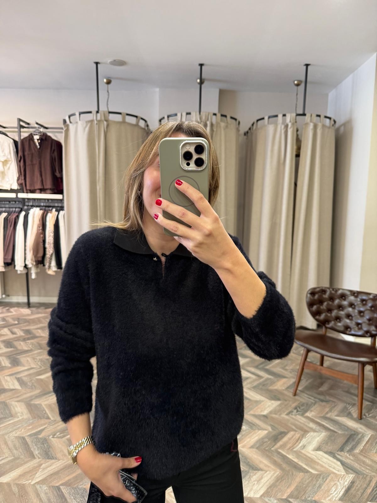 10175-25445 POLO YAKA FLARLI TRİKO KAZAK