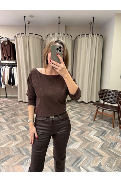 10199-145128 KAYIK YAKA IŞILTILI BLUZ