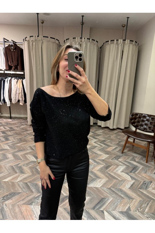 10199-145128 KAYIK YAKA IŞILTILI BLUZ