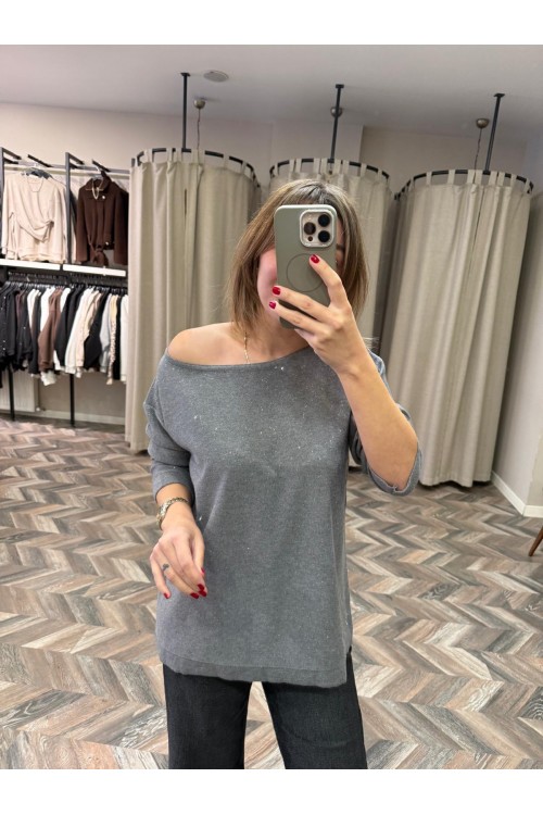 10199-145128 KAYIK YAKA IŞILTILI BLUZ