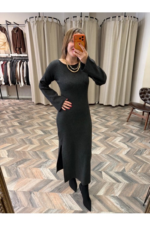 10254-90267 KAYIK YAKA YIRTMAÇLI TRİKO ELBİSE