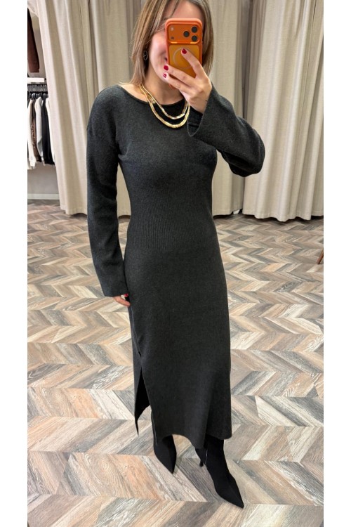 10254-90267 KAYIK YAKA YIRTMAÇLI TRİKO ELBİSE