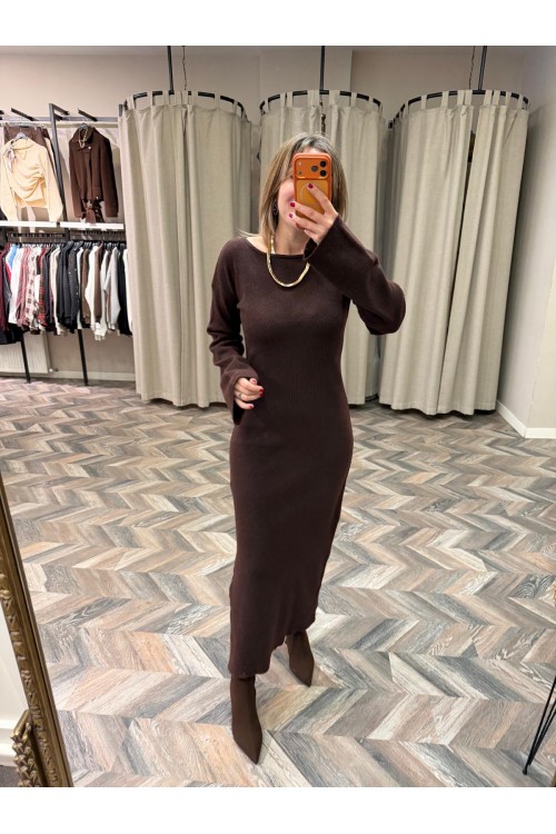 10254-90267 KAYIK YAKA YIRTMAÇLI TRİKO ELBİSE