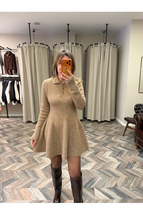 10253-90264 POLO YAKA DÜĞMELİ TRİKO ELBİSE