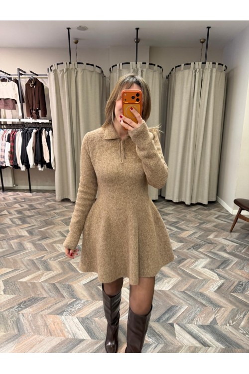 10253-90264 POLO YAKA DÜĞMELİ TRİKO ELBİSE