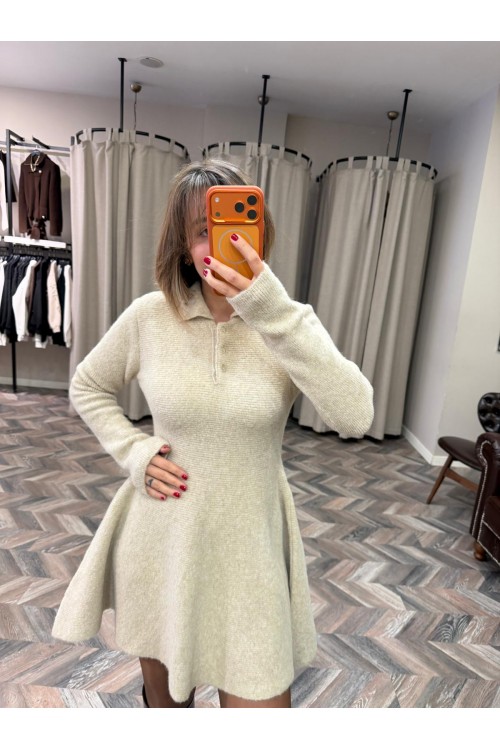 10253-90264 POLO YAKA DÜĞMELİ TRİKO ELBİSE