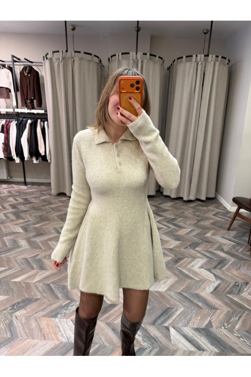 10253-90264 POLO YAKA DÜĞMELİ TRİKO ELBİSE