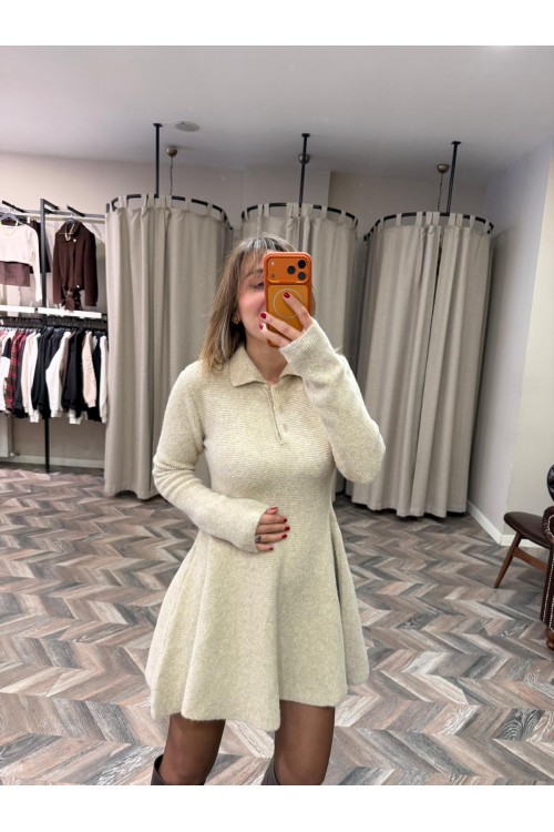 10253-90264 POLO YAKA DÜĞMELİ TRİKO ELBİSE