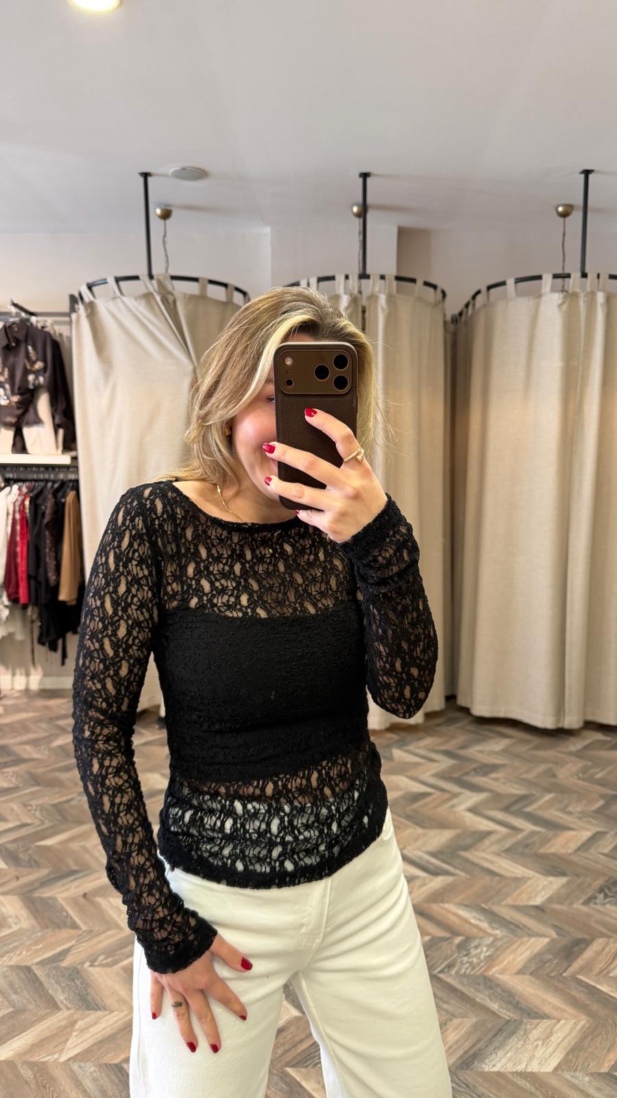 32763-KAYIK YAKA DANTEL TOP