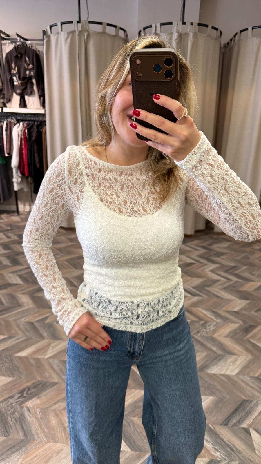 32763-KAYIK YAKA DANTEL TOP