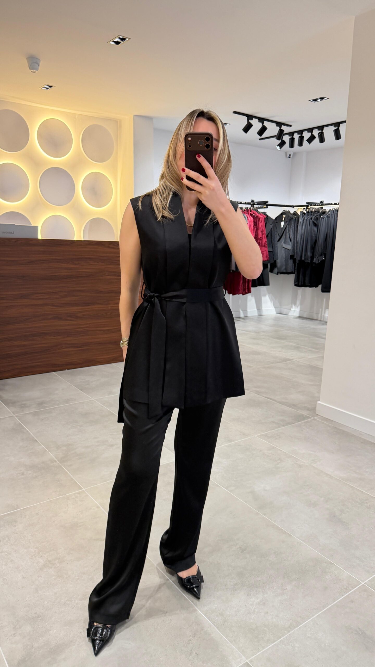 6045-KUŞAKLI SATEN CEKET