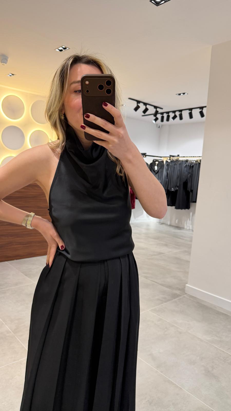 3330-HALTER YAKA SATEN BLUZ