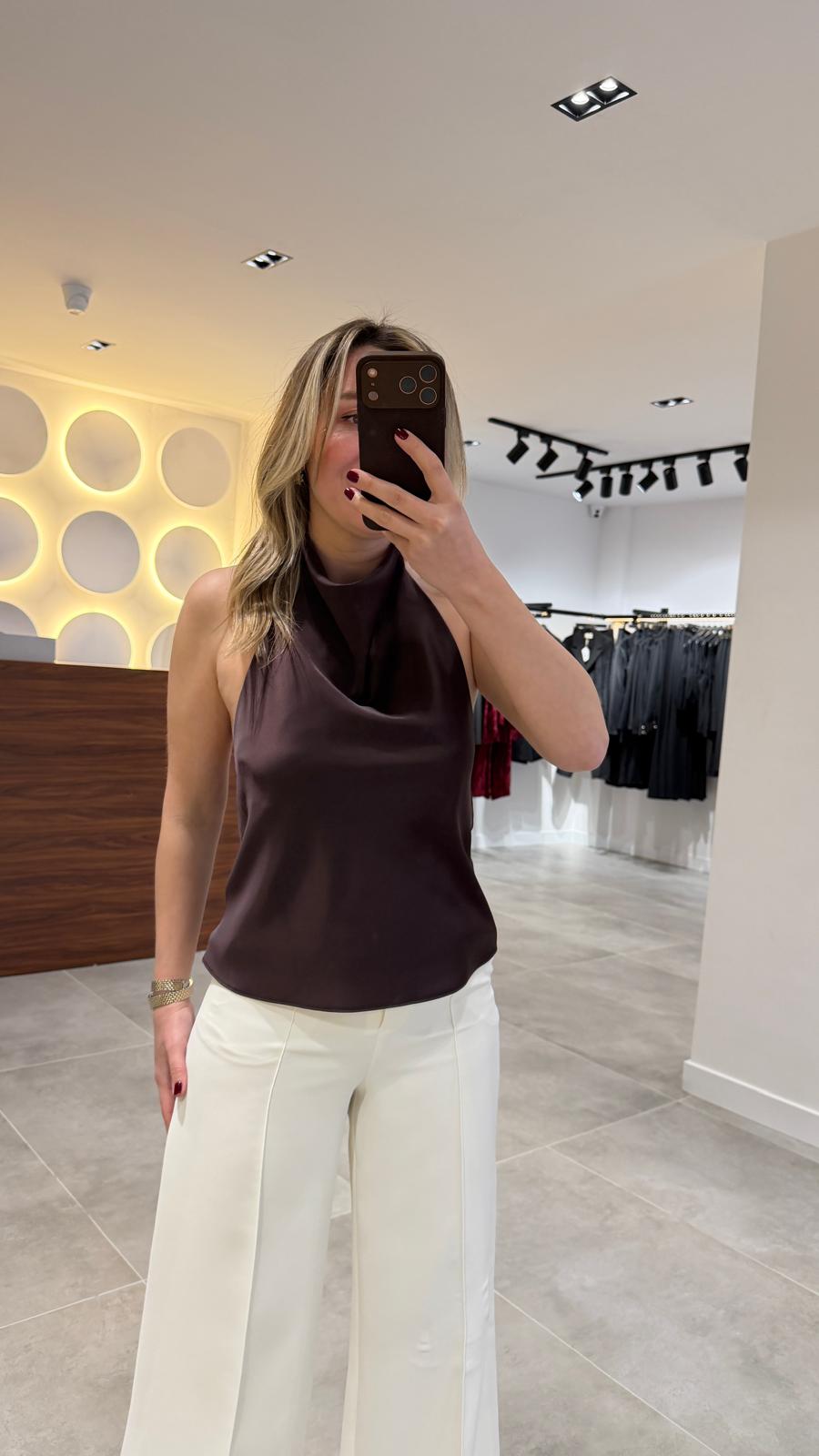 3330-HALTER YAKA SATEN BLUZ