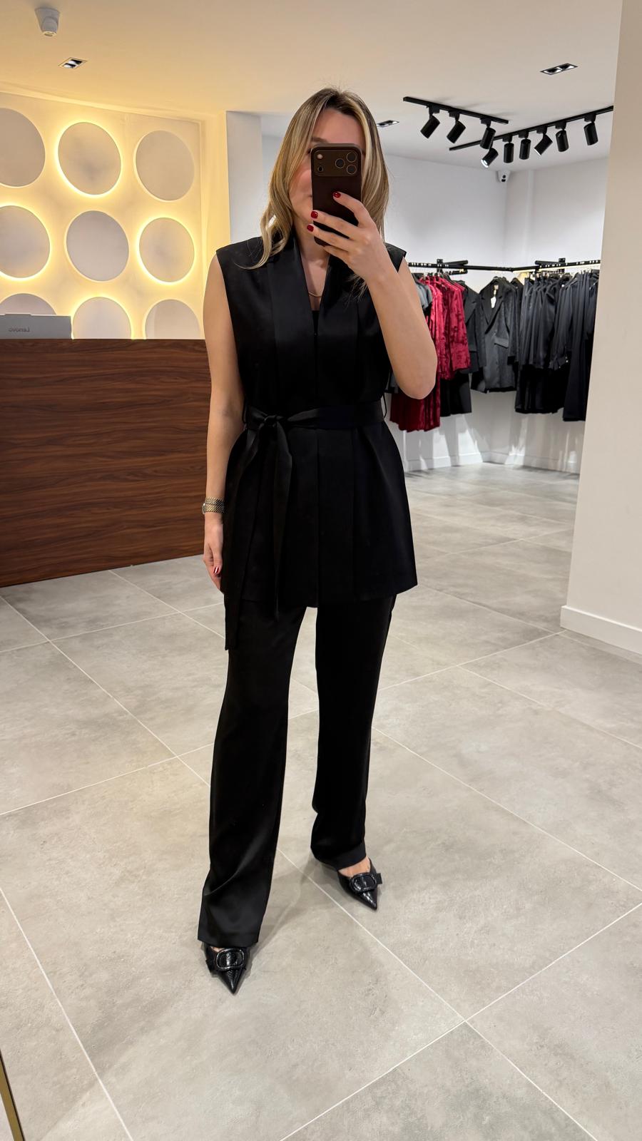 6004-KUŞAKLI SATEN YELEK