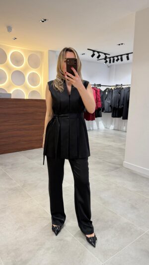 6004-KUŞAKLI SATEN YELEK