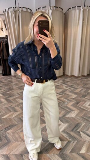 5782-ORGANZE ÇİZGİLİ GÖMLEK