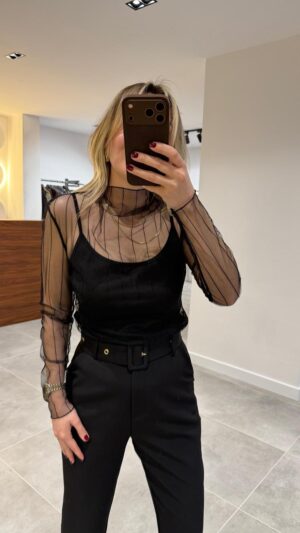 1264-ÇİZGİLİ TRANSPARAN BLUZ