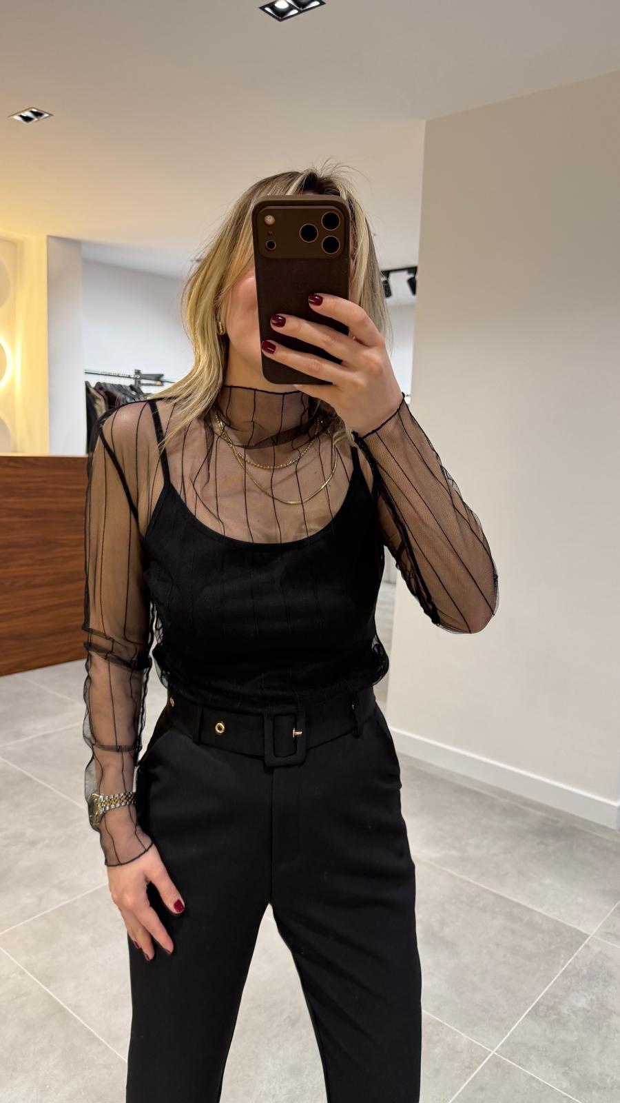 1264-ÇİZGİLİ TRANSPARAN BLUZ