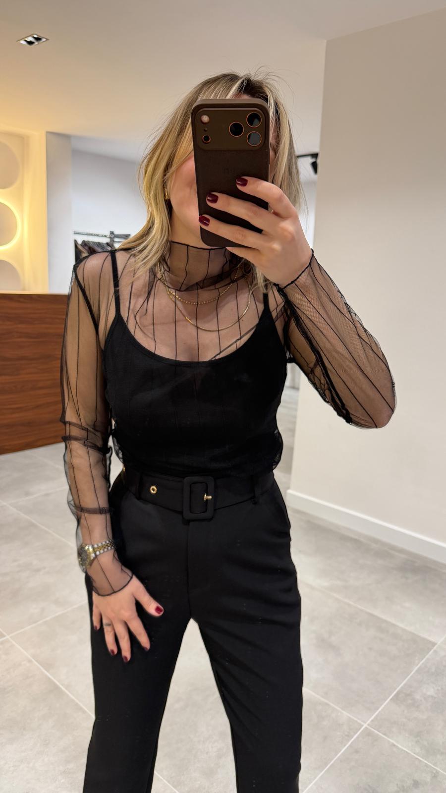 1264-ÇİZGİLİ TRANSPARAN BLUZ