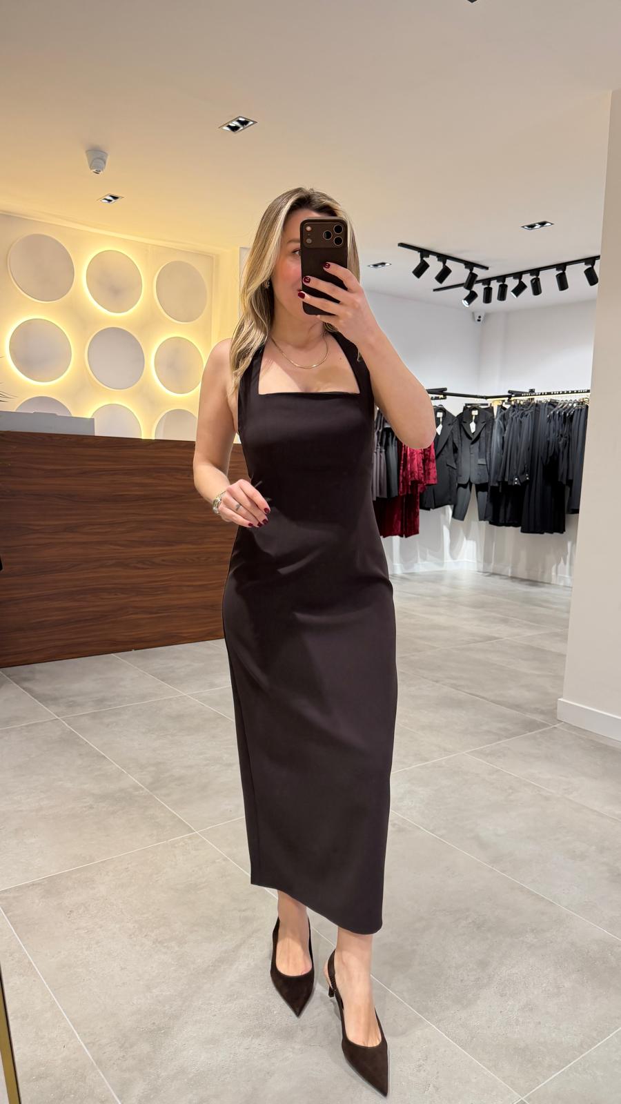 12329-ASKILI MİDİ ELBİSE