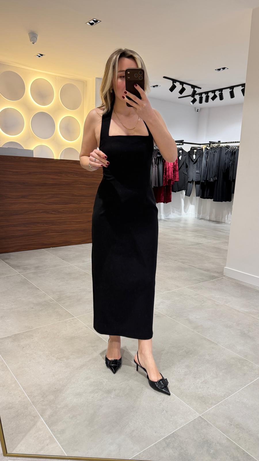 12329-ASKILI MİDİ ELBİSE