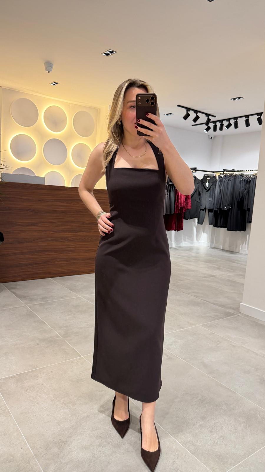 12329-ASKILI MİDİ ELBİSE