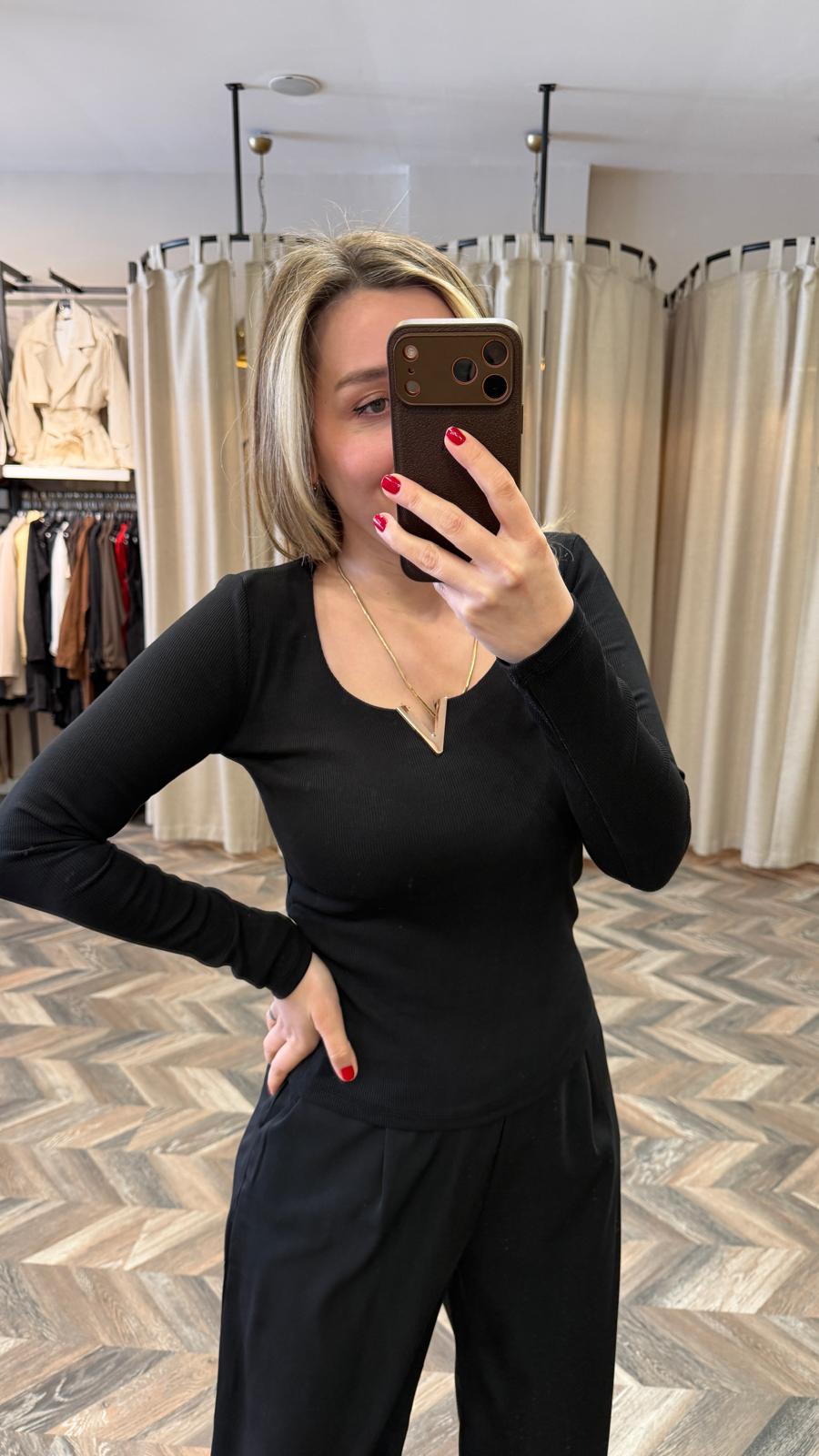 16334-V DEMİR UZUN KOL BLUZ