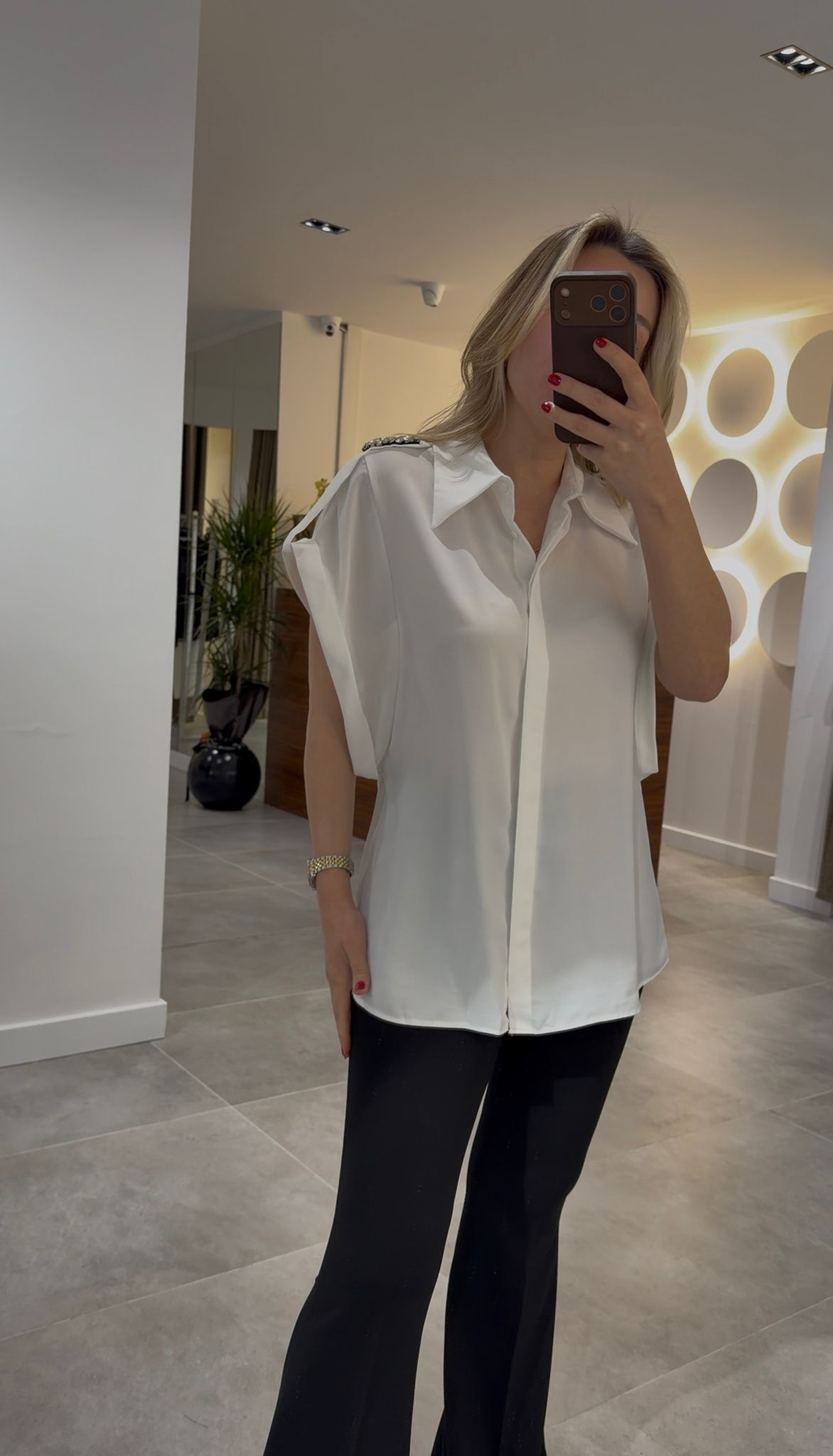 2040-AKSESUAR DTY KISA KOLLU GÖMLEK