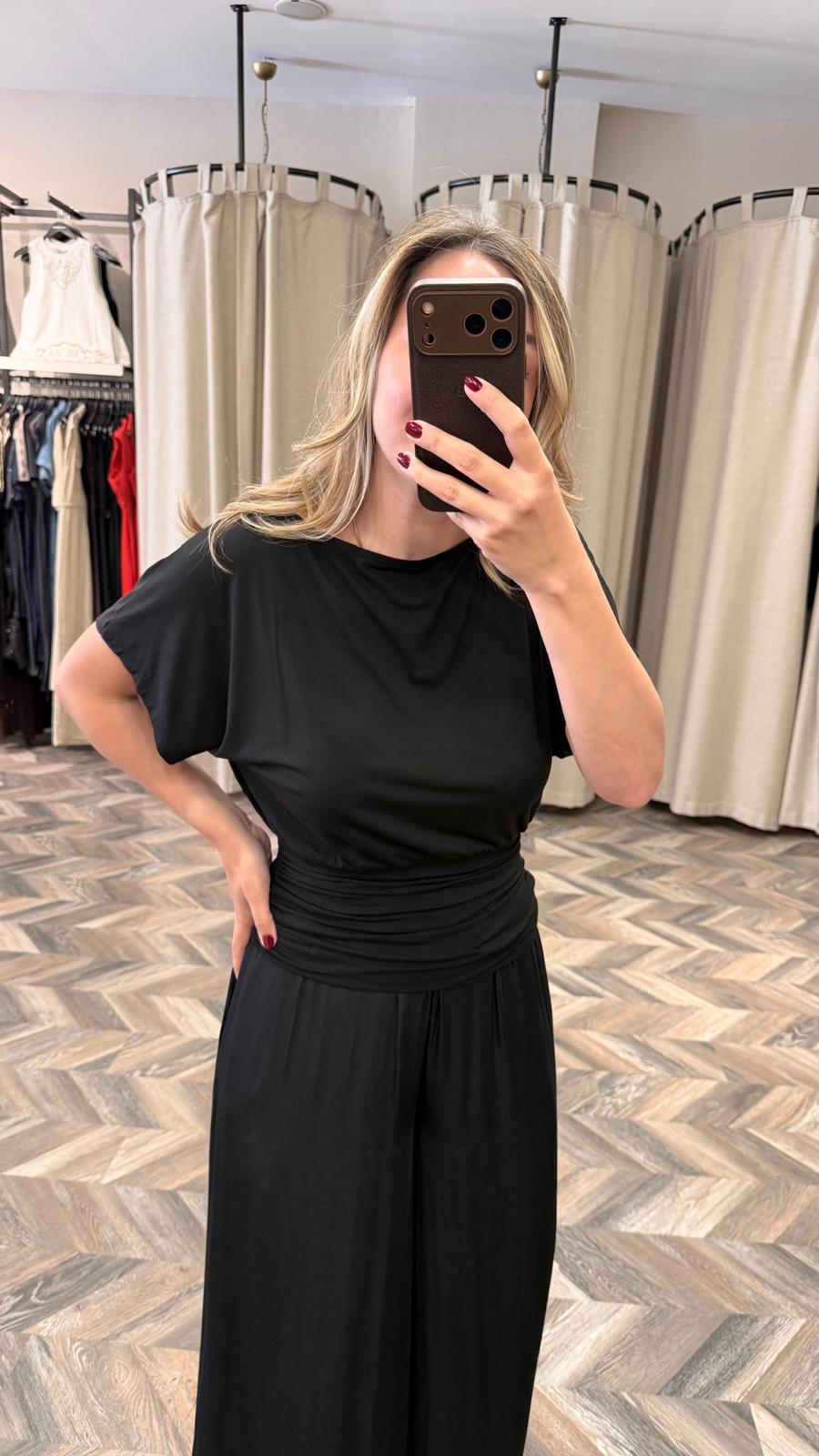32574-KAYIK YAKA BÜZGÜLÜ TOP