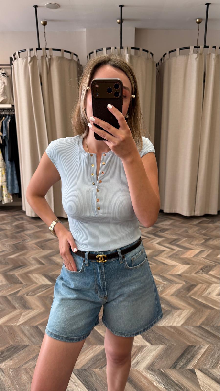 31887-DÜĞMELİ KISA KOLLU TOP